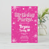 Sparkle Hot Pink & White Stars Verjaardagsfeest Kaart (Staand voorkant)