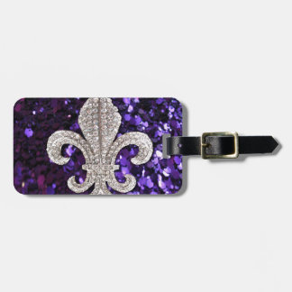 Sparkle jewel Fleur De Lis Sequins Paars Bagagelabel