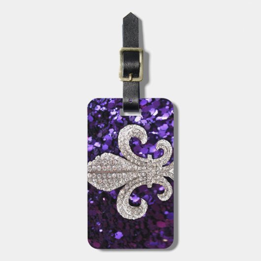 Sparkle jewel Fleur De Lis Sequins Paars Bagagelabel (Voorkant verticaal)