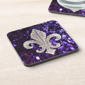 Sparkle jewel Fleur De Lis Sequins Paars Bier Onderzetter (Linkerzijde)