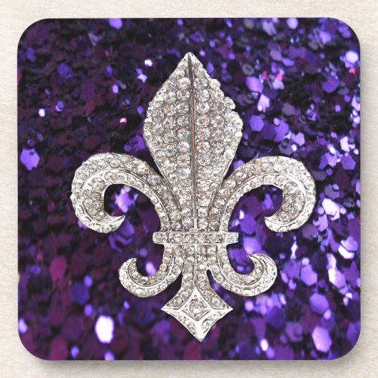 Sparkle jewel Fleur De Lis Sequins Paars Bier Onderzetter (Voorkant)