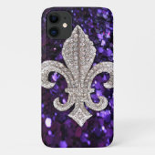Sparkle jewel Fleur De Lis Sequins Paars Case-Mate iPhone Case (Achterkant)