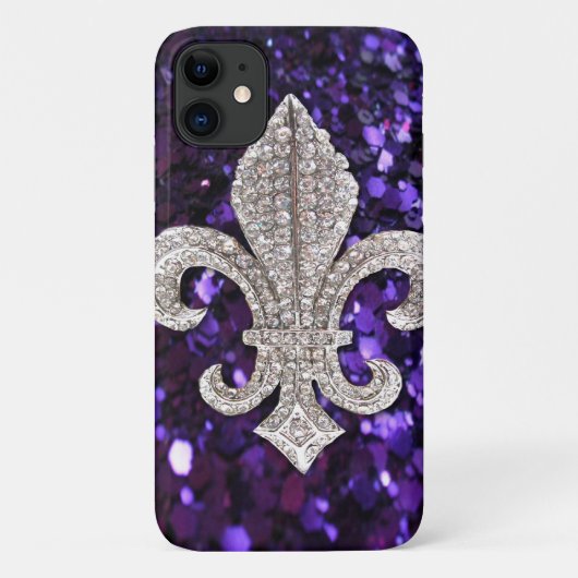 Sparkle jewel Fleur De Lis Sequins Paars Case-Mate iPhone Case (Achterkant)