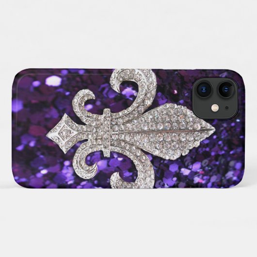 Sparkle jewel Fleur De Lis Sequins Paars Case-Mate iPhone Case (Achterkant (horizontaal))