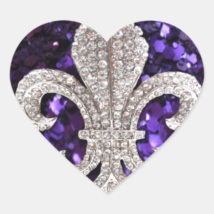 Sparkle jewel Fleur De Lis Sequins Paars Hart Sticker