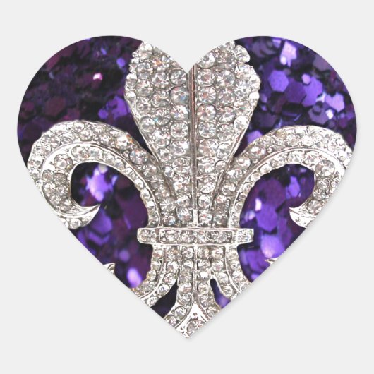 Sparkle jewel Fleur De Lis Sequins Paars Hart Sticker (Voorkant)