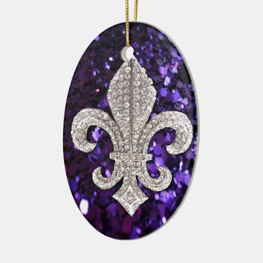 Sparkle jewel Fleur De Lis Sequins Paars Keramisch Ornament (Links)