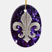 Sparkle jewel Fleur De Lis Sequins Paars Keramisch Ornament (Voorkant)
