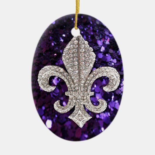 Sparkle jewel Fleur De Lis Sequins Paars Keramisch Ornament (Voorkant)