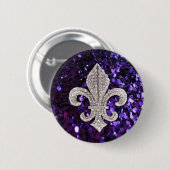 Sparkle jewel Fleur De Lis Sequins Paars Ronde Button 5,7 Cm (Voorkant /achterkant)