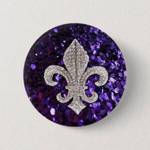 Sparkle jewel Fleur De Lis Sequins Paars Ronde Button 5,7 Cm
