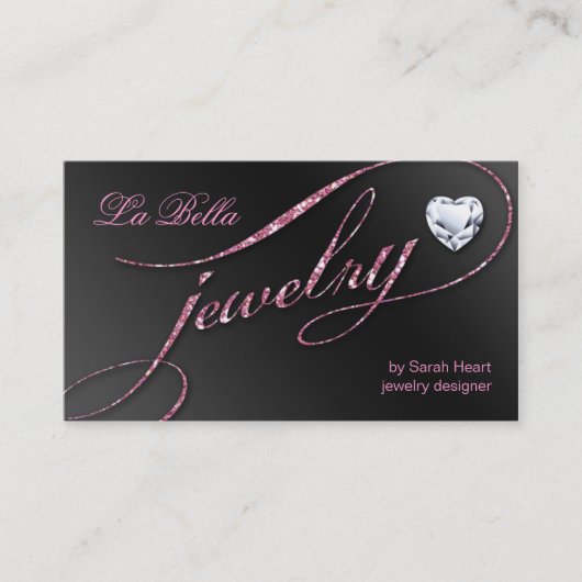 Sparkle Jewelry Visitekaartje Black Pink Heart 2 (Voorkant)