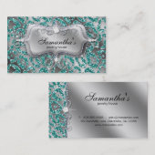 Sparkle Jewelry Visitekaartje Zebra Blauwgroen 2 Z (Voorkant / Achterkant)