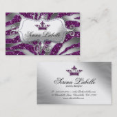 Sparkle Jewelry Zebra Crown Paars Glitter Visitekaartje (Voorkant / Achterkant)