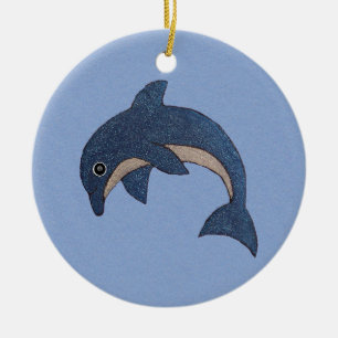 Sparkle Jumping Dolphin Dark Blue White Swirl Eye Keramisch Ornament
