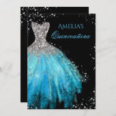 Sparkle Jurk Blauw Quinceanera Uitnodiging (Voorkant / Achterkant)
