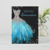 Sparkle Jurk Blauwe Quinceanera Uitnodiging (Staand voorkant)