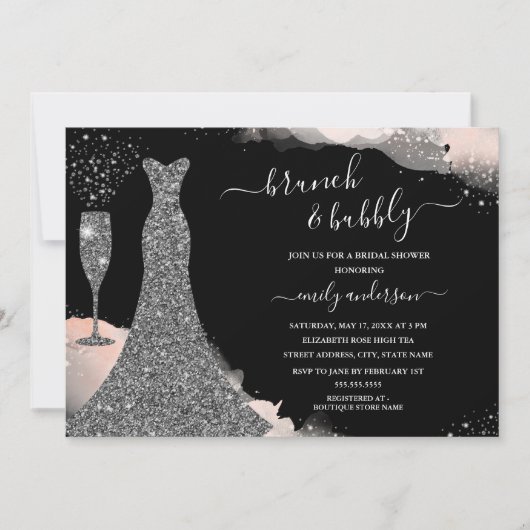 Sparkle Jurk Brunch En Bruisende Bruiloftsdouche Kaart (Voorkant)