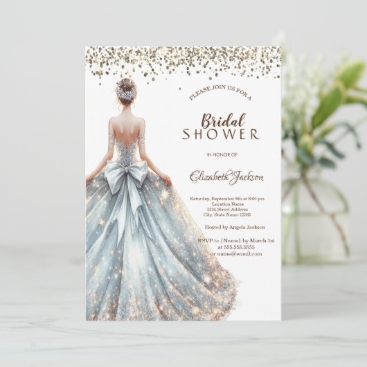 Sparkle jurk meisje rustieke hout uitnodiging (Staand voorkant)