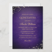 Sparkle Jurk Paarse Gouden Quinceanera Invitation Kaart (Achterkant)