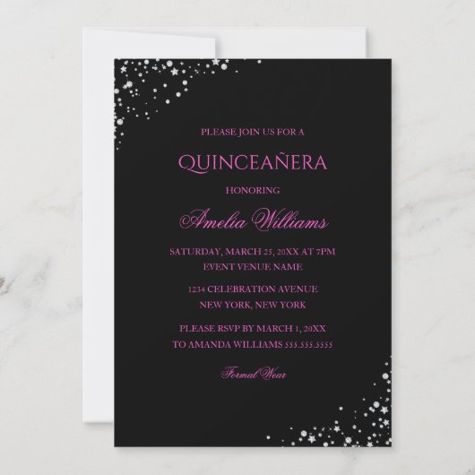 Sparkle Jurk Roze Blauwgroen Quinceanera Invitatio Kaart (Achterkant)