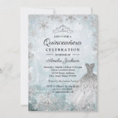 Sparkle Jurk Sneeuwvlokken Blauw Winter Quinceaner Kaart (Voorkant)
