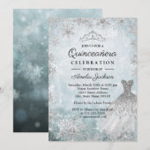 Sparkle Jurk Sneeuwvlokken Blauw Winter Quinceaner Kaart (Voorkant / Achterkant)