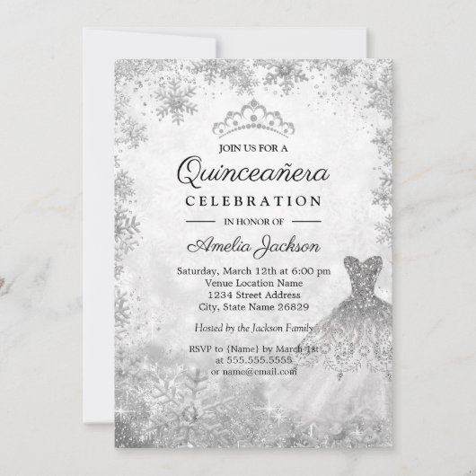 Sparkle Jurk Sneeuwvlokken Winter Quinceanera Kaart (Voorkant)