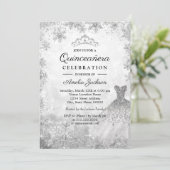 Sparkle Jurk Sneeuwvlokken Winter Quinceanera Kaart (Staand voorkant)