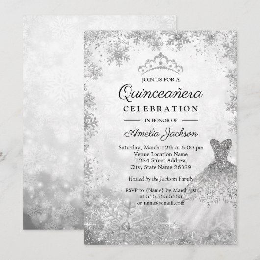 Sparkle Jurk Sneeuwvlokken Winter Quinceanera Kaart (Voorkant / Achterkant)