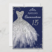 Sparkle Jurk Zilver Navy Quinceanera Uitnodiging (Voorkant)