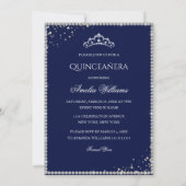 Sparkle Jurk Zilver Navy Quinceanera Uitnodiging (Achterkant)