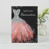 Sparkle Jurk Zilveren Roze Quinceanera Uitnodiging (Staand voorkant)