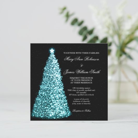 Sparkle Kerstbruiloft Turquoise Kaart (Staand voorkant)