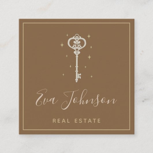  Sparkle Key Chic Realtor Real Estate Agent Vierkante Visitekaartje (Voorkant)