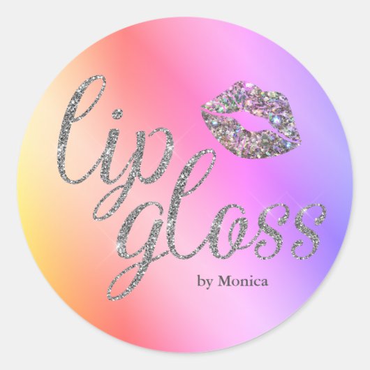 Sparkle Kiss Rainbow Lip Gloss Glam Ronde Sticker (Voorkant)