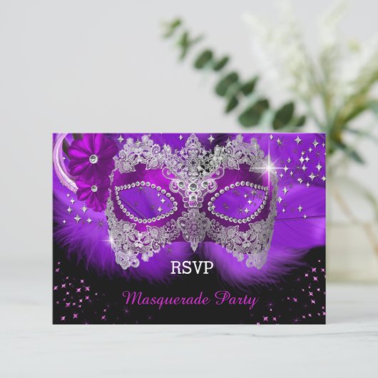 Sparkle Lace Mask Paarse Masquerade RSVP (Staand voorkant)