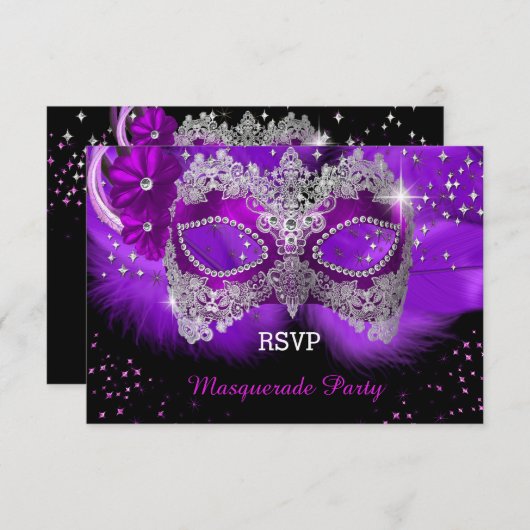 Sparkle Lace Mask Paarse Masquerade RSVP (Voorkant / Achterkant)