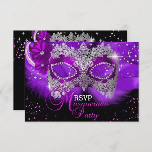 Sparkle Lace Mask Paarse Masquerade RSVP (Voorkant / Achterkant)