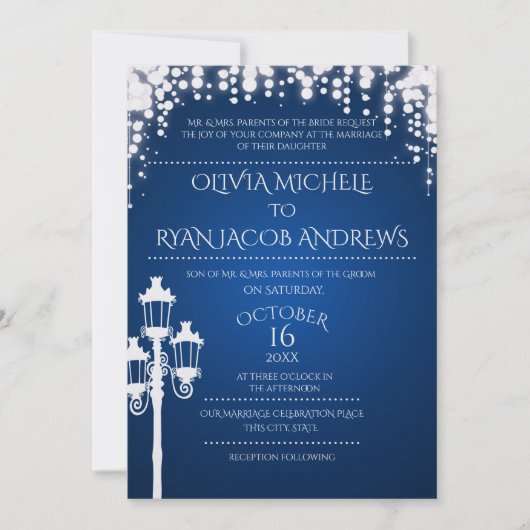 Sparkle Lamp Post Gala Wedding Saffier Kaart (Voorkant)