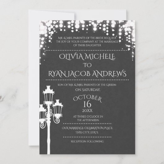 Sparkle Lamp Post Gala Wedding Slate Kaart (Voorkant)