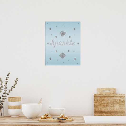 Sparkle Light Blue met Silver Glitter-Poster Poster (Keuken)