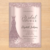 Sparkle Lijst Roos Gold Dress Vrijgezellenfeest Acryl Uitnodigingen (Voorkant)