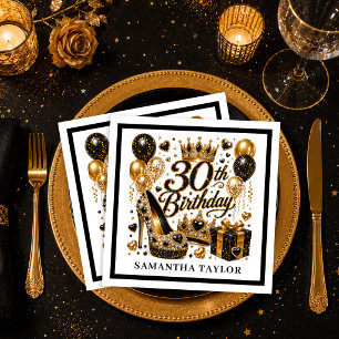 Sparkle Luxe Goud En Zwart 30e Verjaardag Tafelser Servet