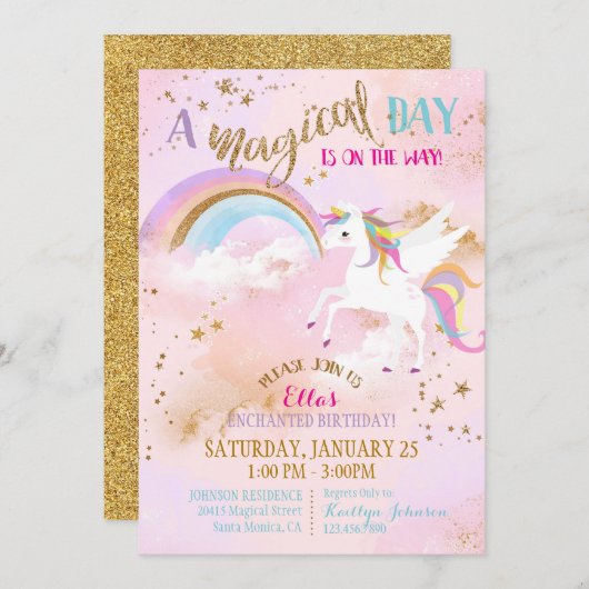 Sparkle Magical Unicorn Pegasus Birthday Kaart (Voorkant / Achterkant)