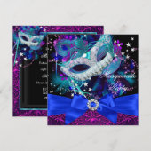 Sparkle Mask & Bow Masquerade Party Invitation Kaart (Voorkant / Achterkant)