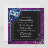 Sparkle Mask & Bow Masquerade Party Invitation Kaart (Achterkant)