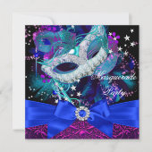 Sparkle Mask & Bow Masquerade Party Invitation Kaart (Voorkant)
