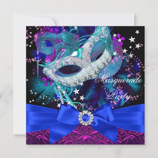 Sparkle Mask & Bow Masquerade Party Invitation Kaart (Voorkant)