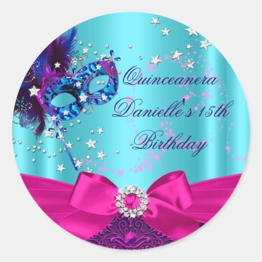 Sparkle Mask & Bow Quinceanera Verjaardags Sticker (Voorkant)